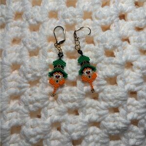 Hand Beaded Leprechaun Earrings 🍀 18K Gold Plated Delica Beads